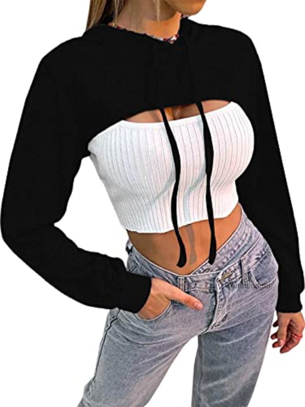 Cropped Hoodie Sweatshirt Long Sleeve Rave Dance Gym Pullover